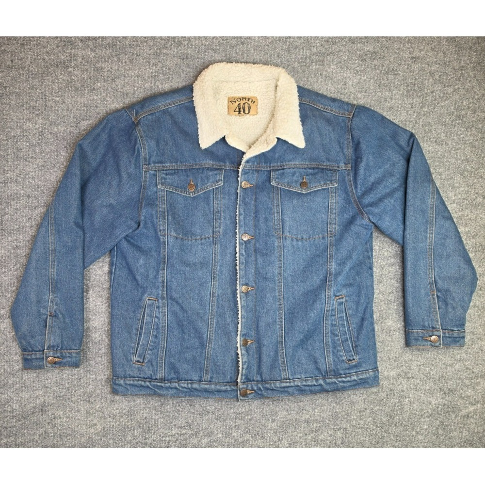 North 40 Sherpa Trucker Jacket Men's 2XL Dark Wash Denim Fleece Lined Button Up